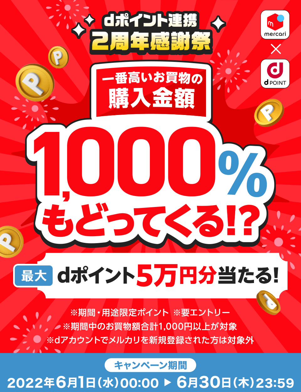 メルカリ dポイント連携2周年感謝祭で1,000%ポイントもどってくる | NEW携帯探検記2
